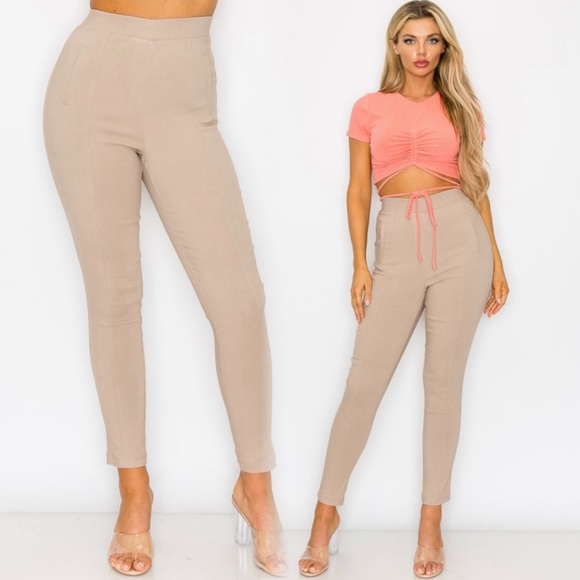 Light sand seam front pull on pants - Picture 1 of 6